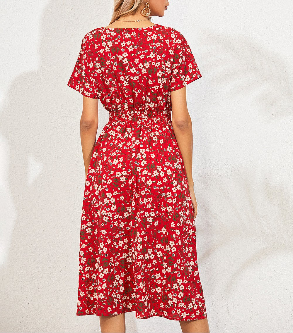 Surplice V-Neck Flutter Sleeve Midi Dress - view 1