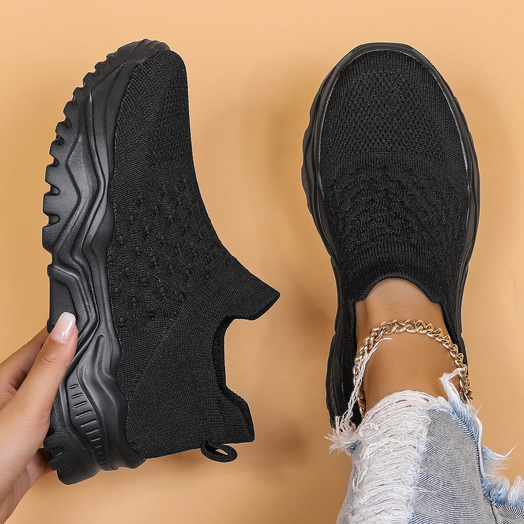 Slip On Platform Knit Sock Sneakers - Black