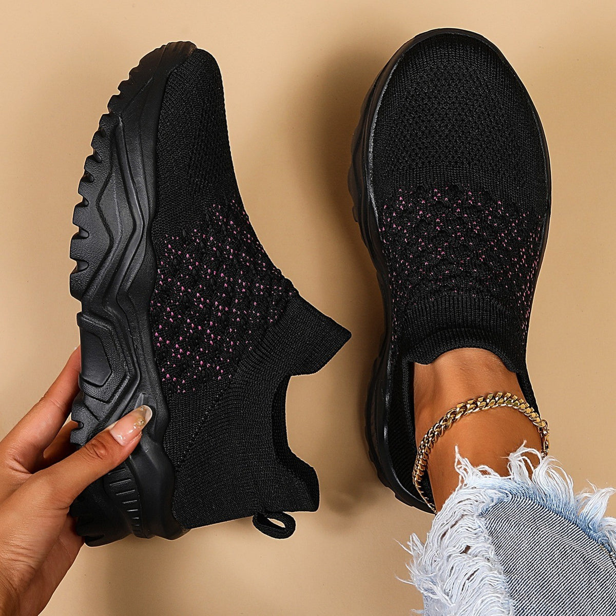 Slip On Platform Knit Sock Sneakers - Black Purple