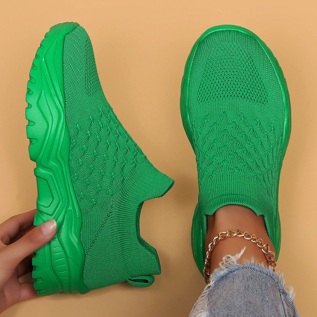 Slip On Platform Knit Sock Sneakers - Green