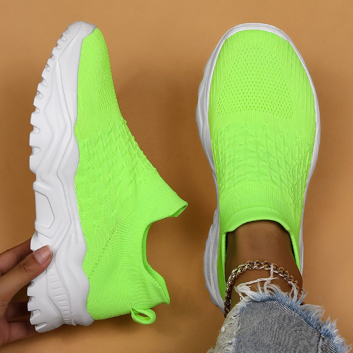 Slip On Platform Knit Sock Sneakers - Neon Green