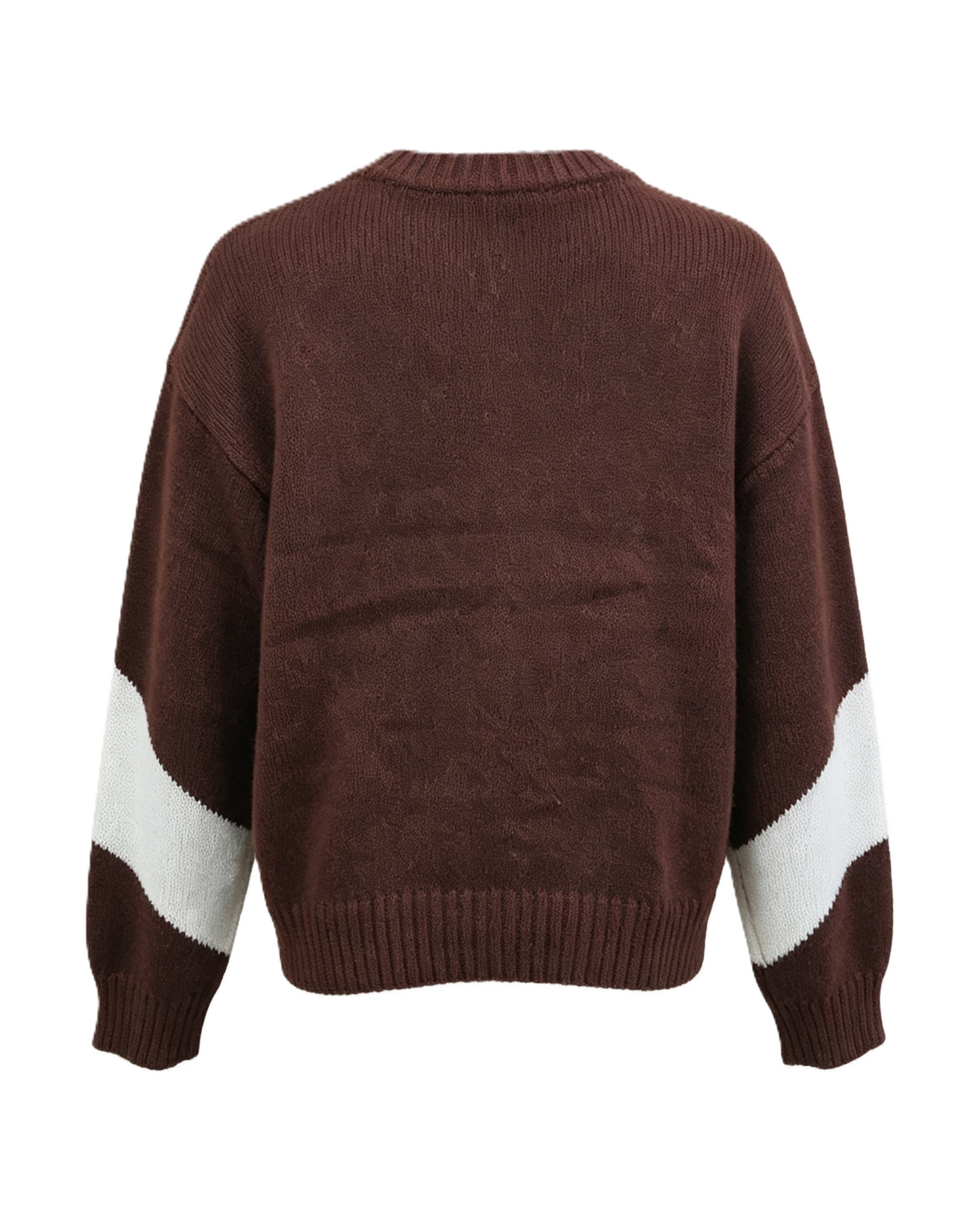 Fringed Star Knit Sweater with Contrast Sleeves - Brown - 3