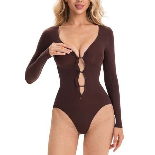 Seamless Long Sleeve Zip Front Sculpting Bodysuit