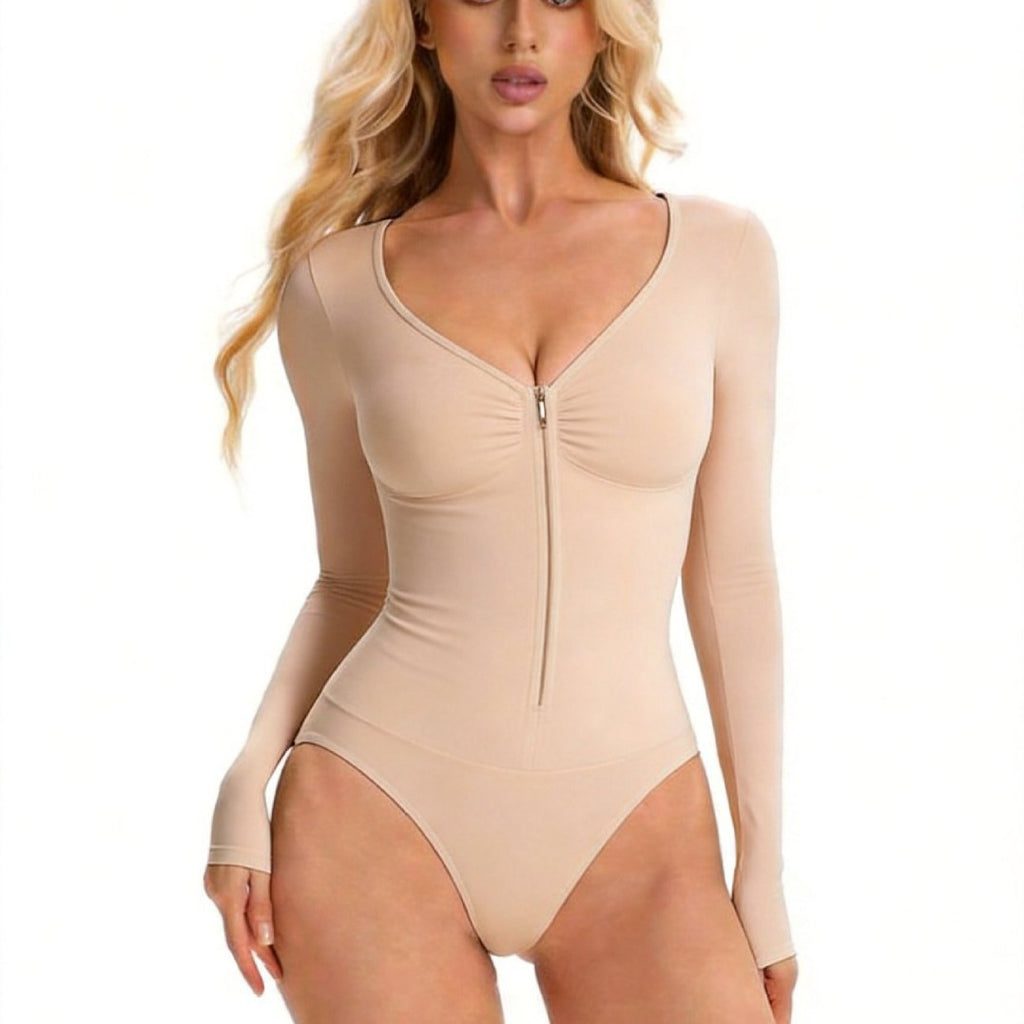 Seamless Long Sleeve Zip Front Sculpting Bodysuit