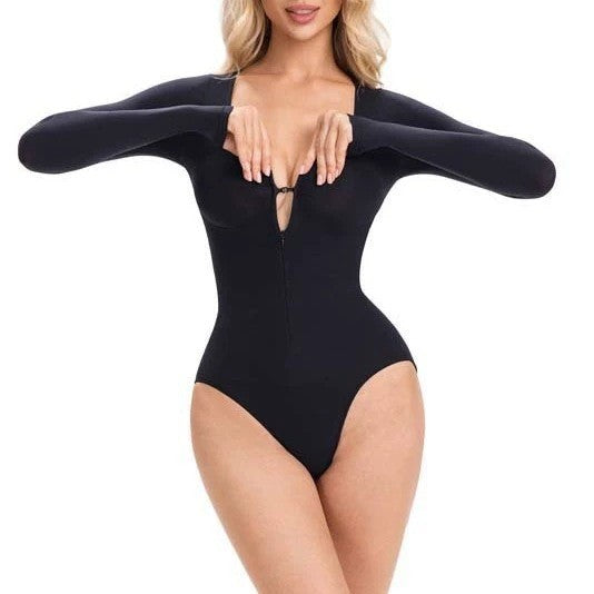 Seamless Long Sleeve Zip Front Sculpting Bodysuit