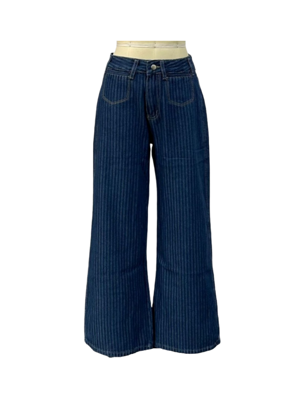 Pinstripe Wide Leg Vintage Wash Jeans - DarkBlue - 1