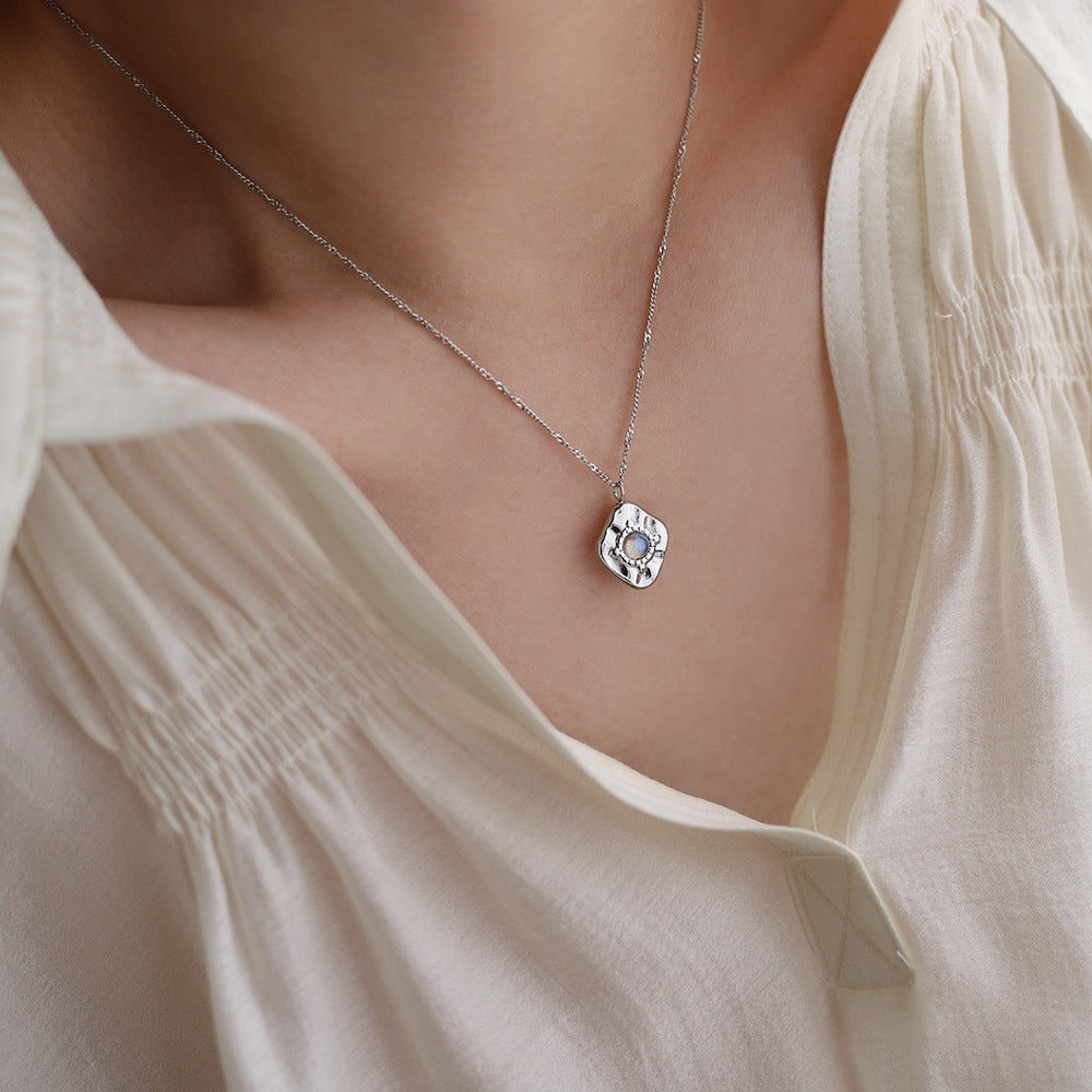 Hammered Square Moonstone Pendant Necklace - view 1