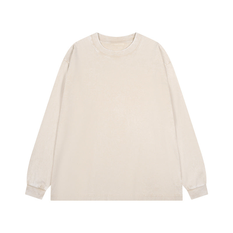 Acid Wash Oversized Long Sleeve Crew Tee - Beige