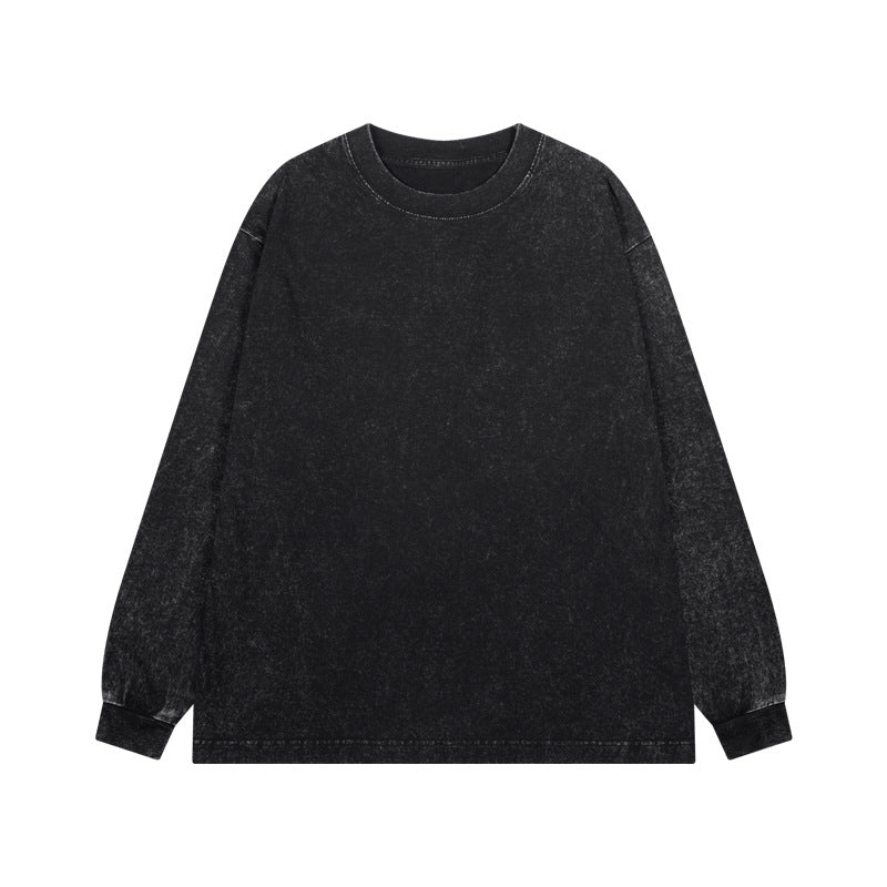 Acid Wash Oversized Long Sleeve Crew Tee - Black