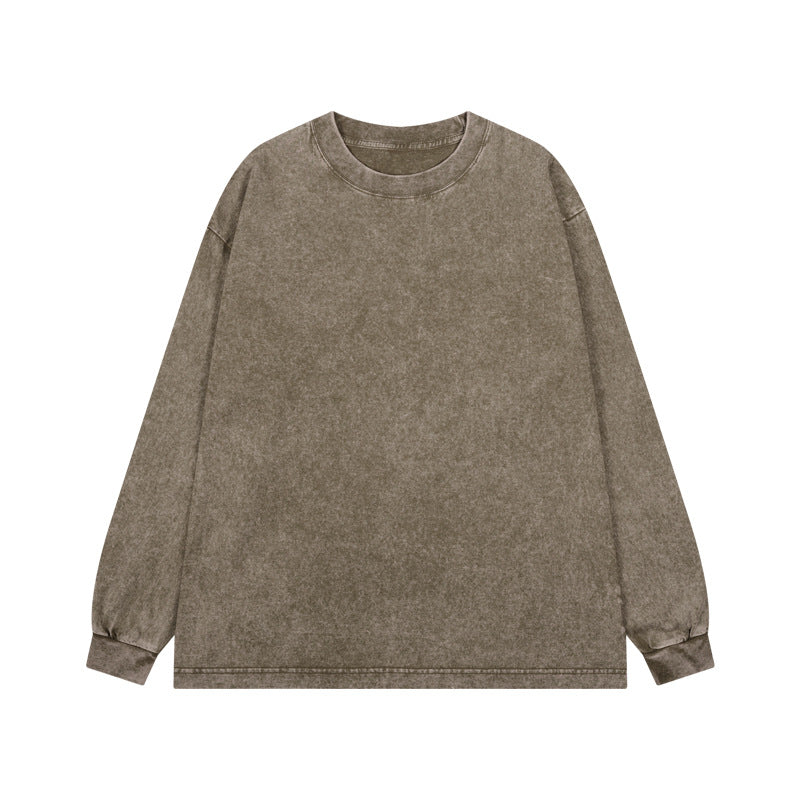 Acid Wash Oversized Long Sleeve Crew Tee - Olive