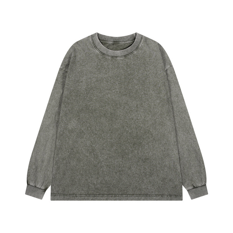 Acid Wash Oversized Long Sleeve Crew Tee - Sage