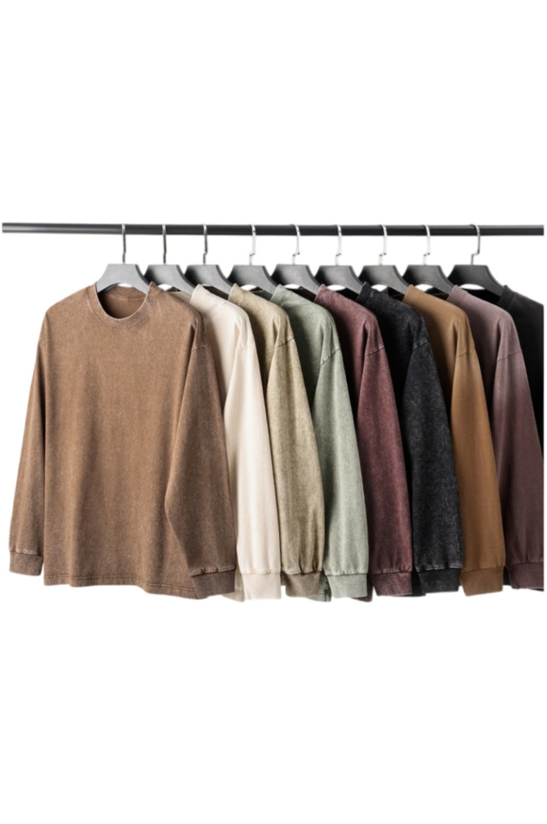 Acid Wash Oversized Long Sleeve Crew Tee - view 1