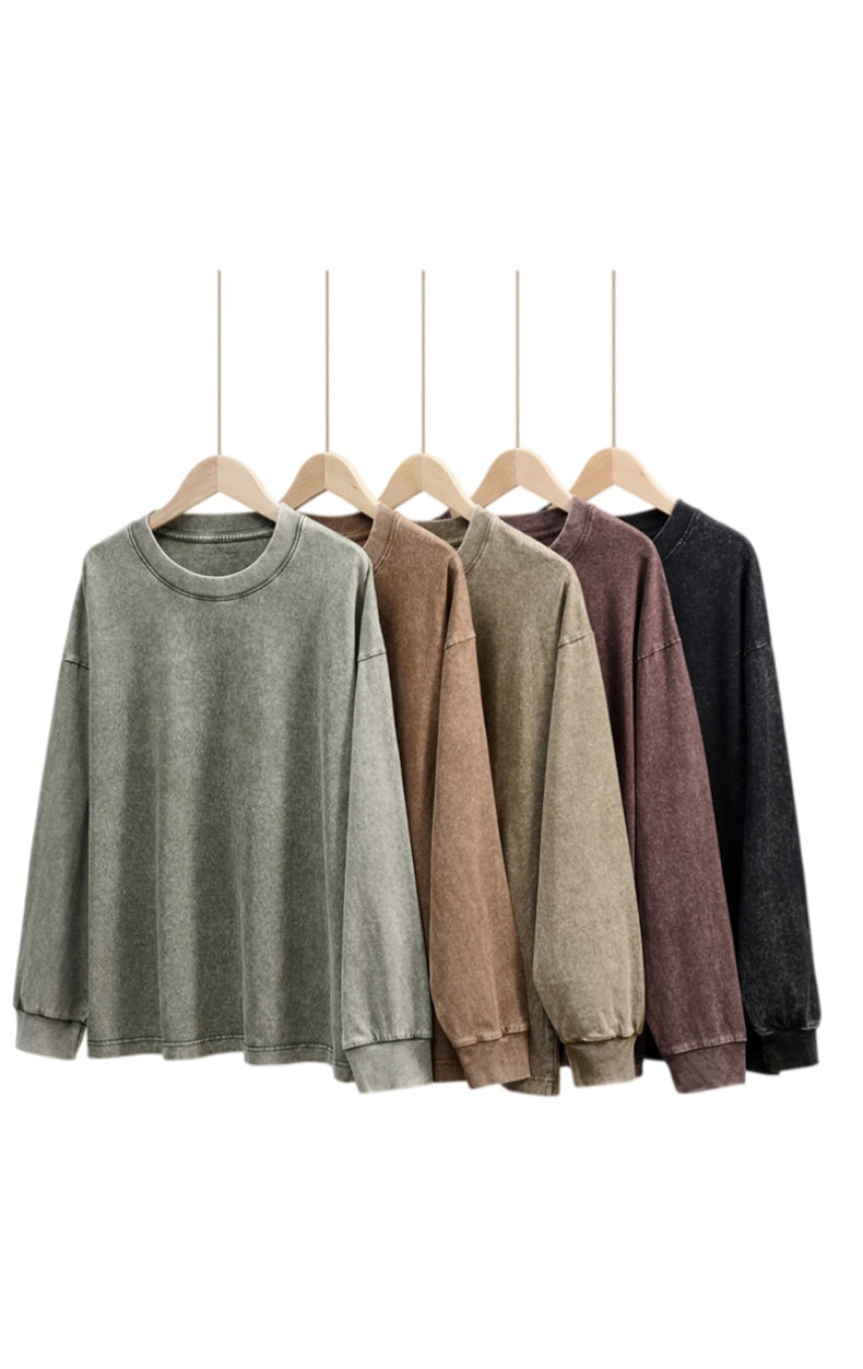 Acid Wash Oversized Long Sleeve Crew Tee - view 4