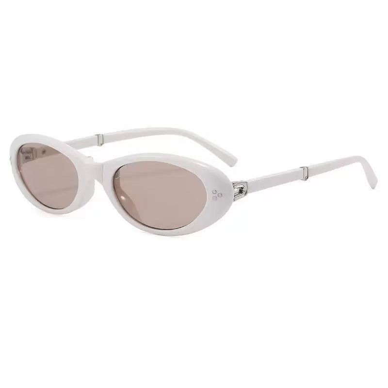 Slim Oval Cat Eye Sunglasses - White
