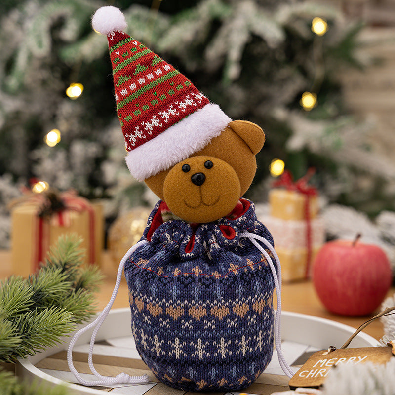 Christmas Character Knit Drawstring Treat Bag Decor - Bear