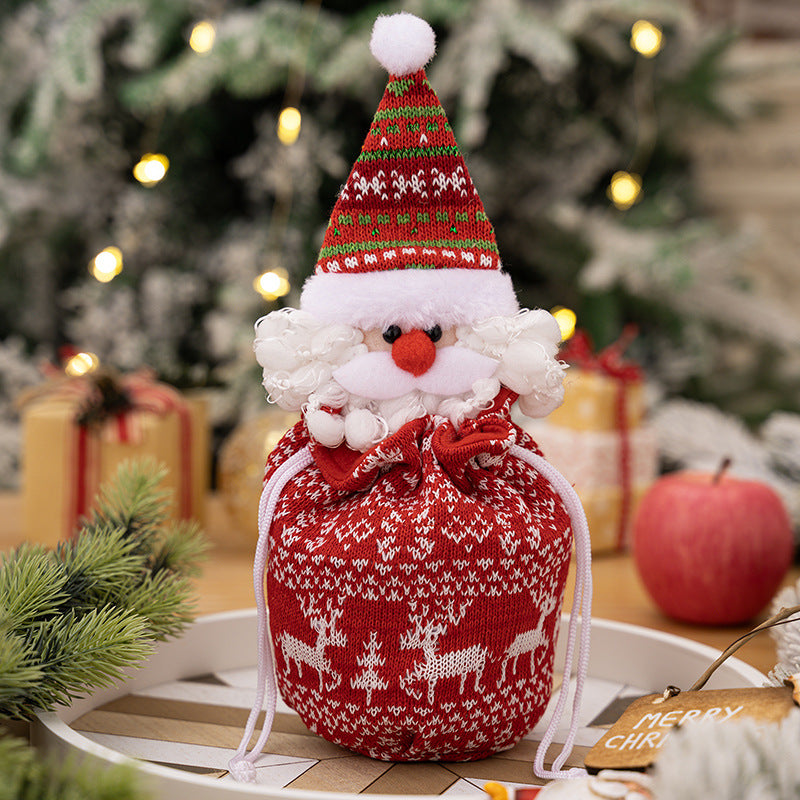Christmas Character Knit Drawstring Treat Bag Decor - Elderly