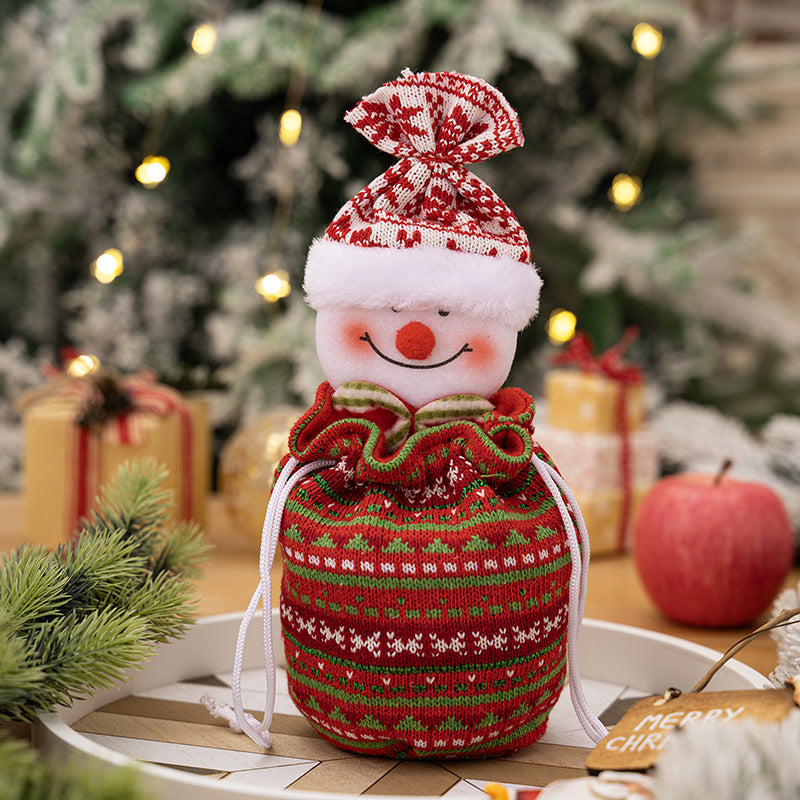 Christmas Character Knit Drawstring Treat Bag Decor - Snowman