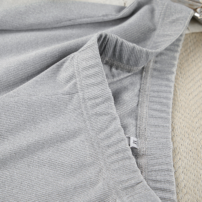 Ribbed Henley Long Sleeve Shorts Pajama Set - Grey - 2