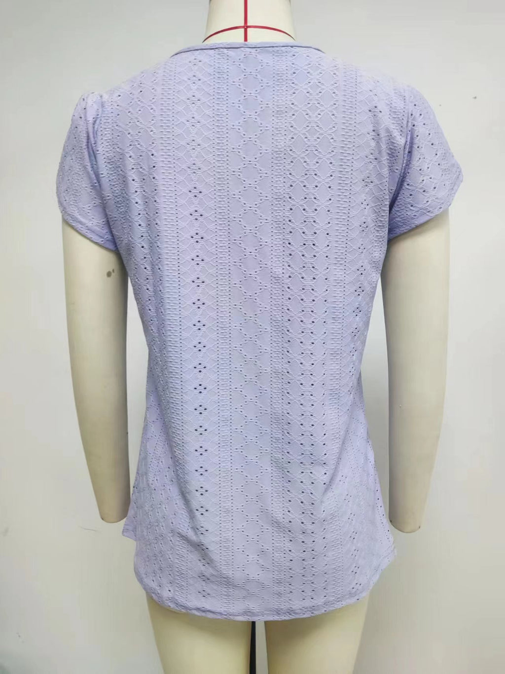 Eyelet Knit Petal Sleeve Notch Neck Tee