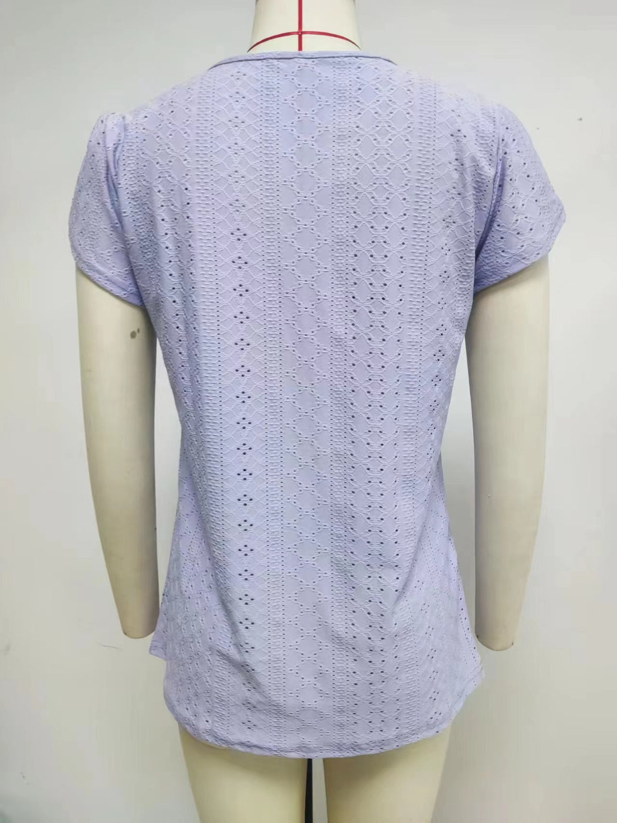 Eyelet Knit Petal Sleeve Notch Neck Tee