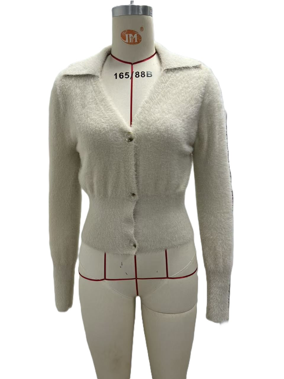 Apricot Fuzzy Knit Polo Collar Cropped Cardigan - Apricot - 1