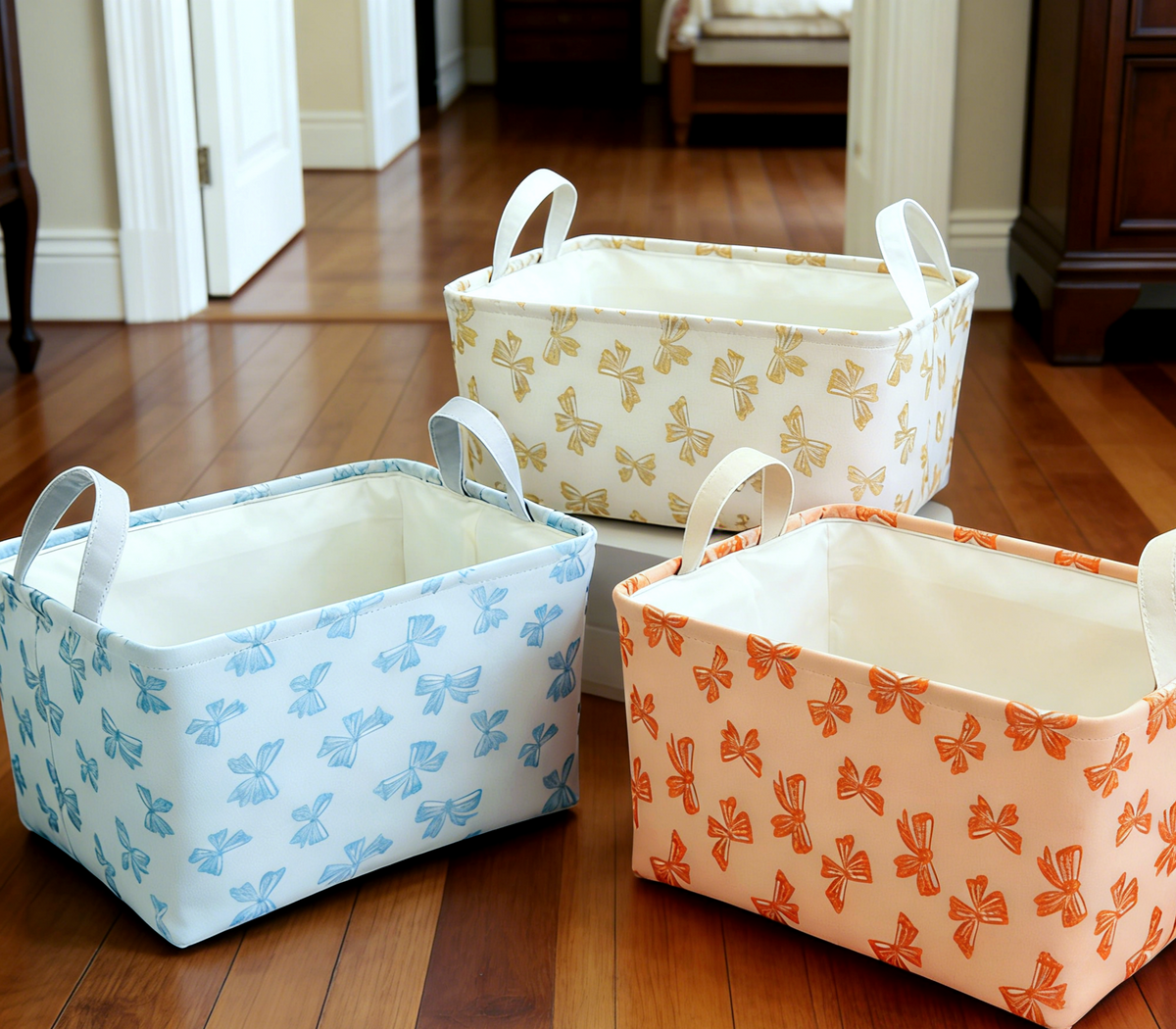 Bow Print Canvas Storage Tote Basket - Begie