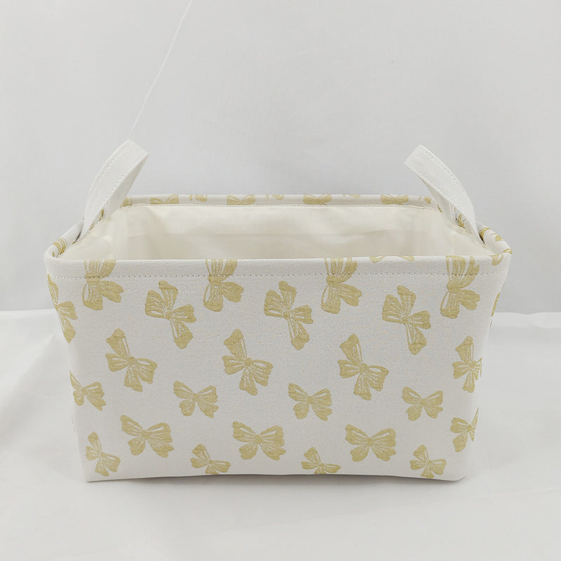 Bow Print Canvas Storage Tote Basket - Begie - 1