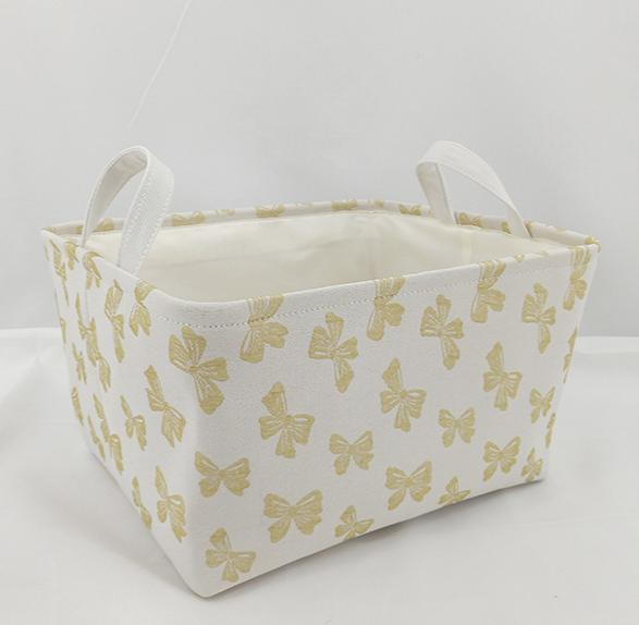 Bow Print Canvas Storage Tote Basket - Begie - 2