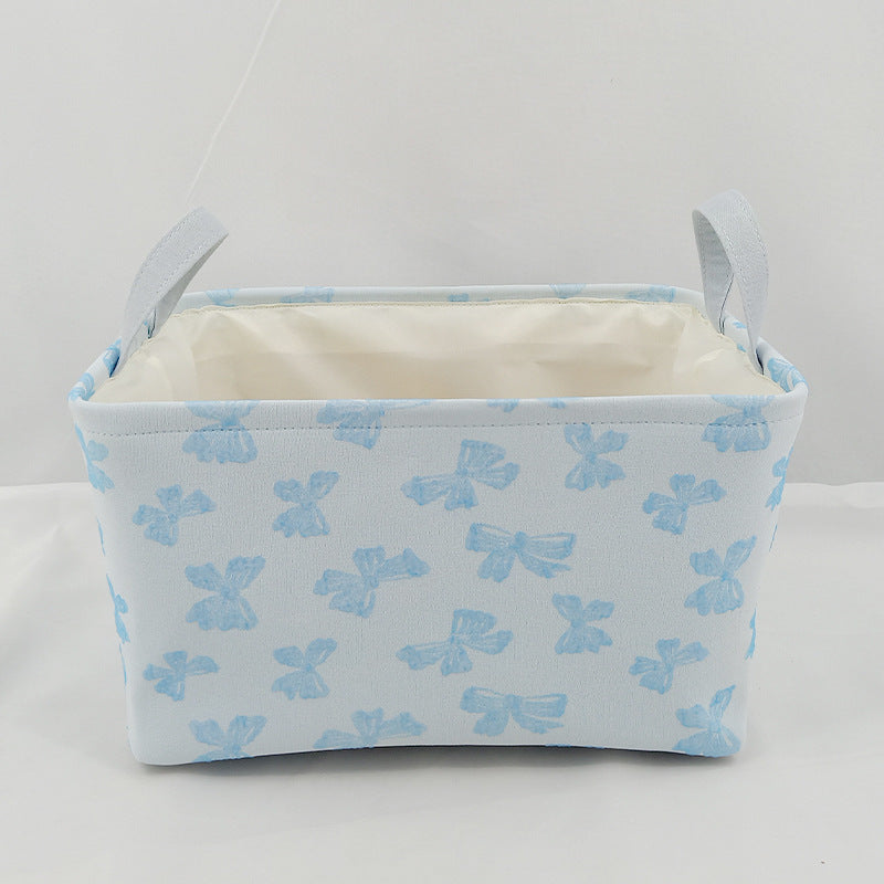 Bow Print Canvas Storage Tote Basket - Blue