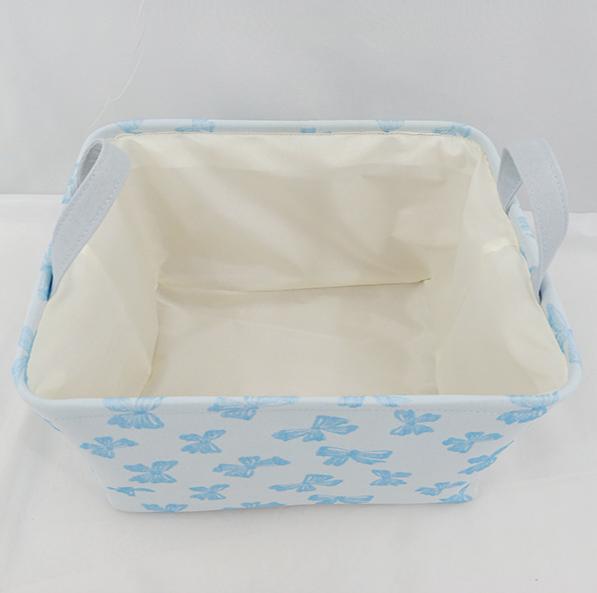 Bow Print Canvas Storage Tote Basket - Blue - 2