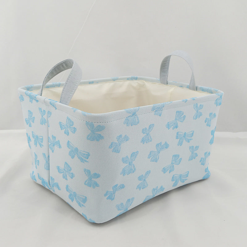 Bow Print Canvas Storage Tote Basket - Blue - 3