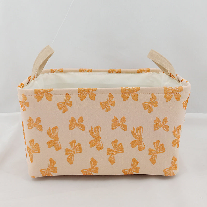 Bow Print Canvas Storage Tote Basket - Orange