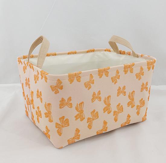 Bow Print Canvas Storage Tote Basket - Orange - 1