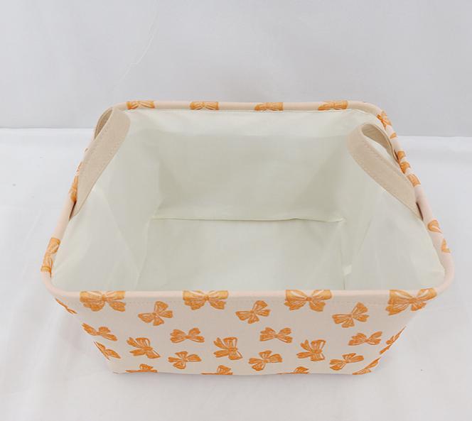 Bow Print Canvas Storage Tote Basket - Orange - 2