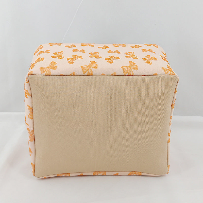 Bow Print Canvas Storage Tote Basket - Orange - 3