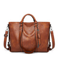 Vintage Vegan Leather Work Tote Bag - Cognac