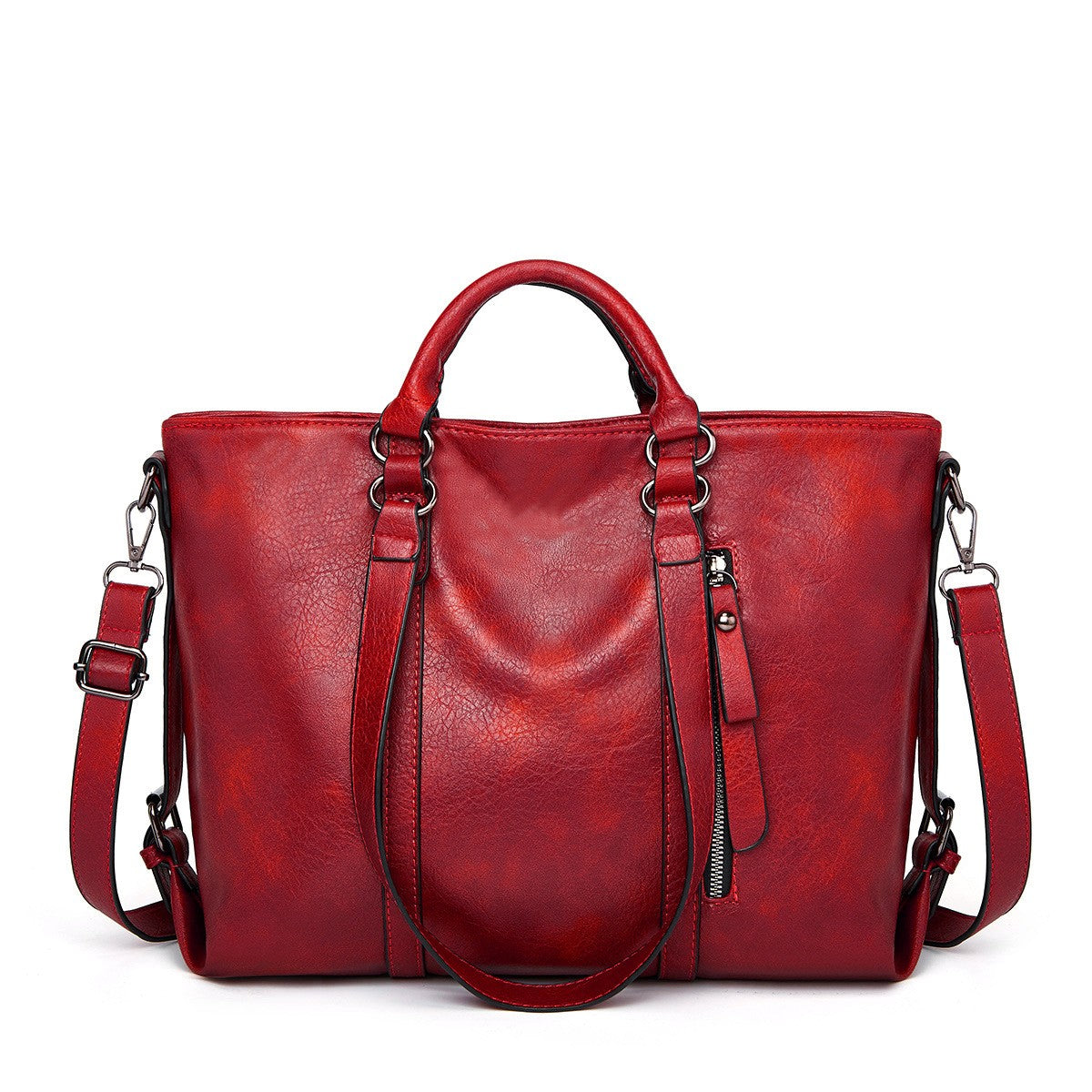 Vintage Vegan Leather Work Tote Bag - Wine Red