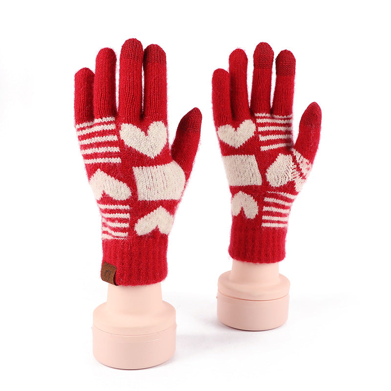 Nordic Pattern Knit Touchscreen Gloves - Heart - 1