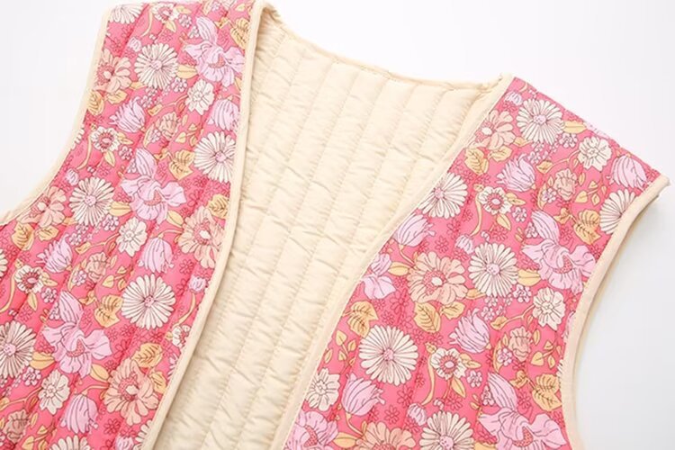 Retro Daisy Print Quilted Vest - Pink - 2