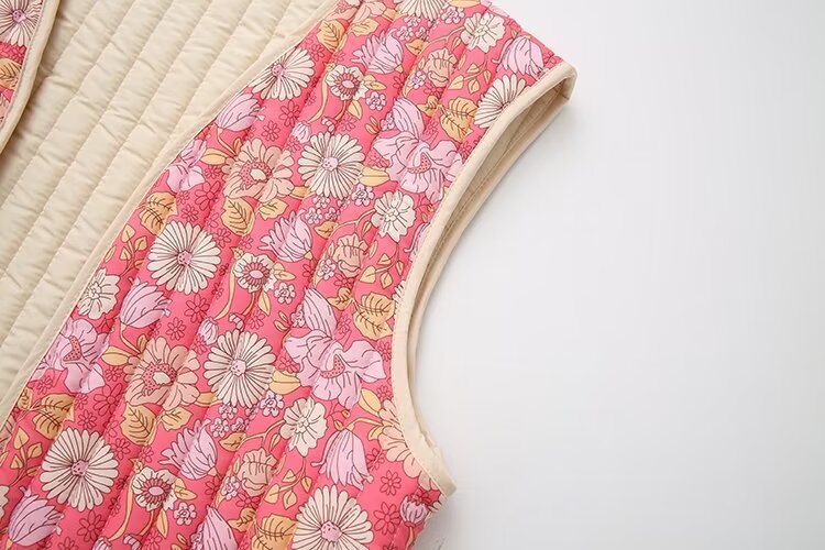 Retro Daisy Print Quilted Vest - Pink - 3