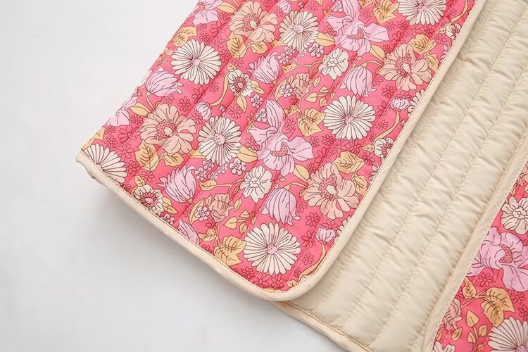 Retro Daisy Print Quilted Vest - Pink - 4