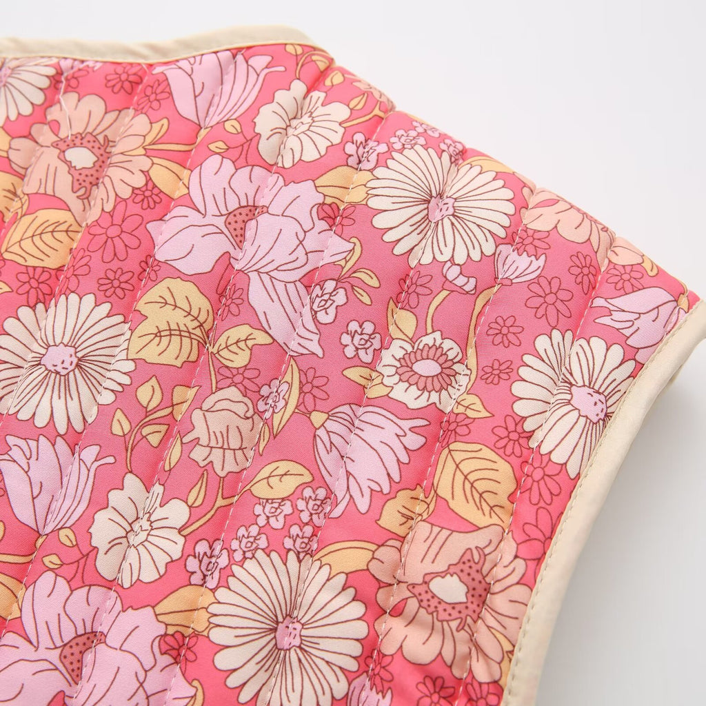 Retro Daisy Print Quilted Vest - Pink - 5