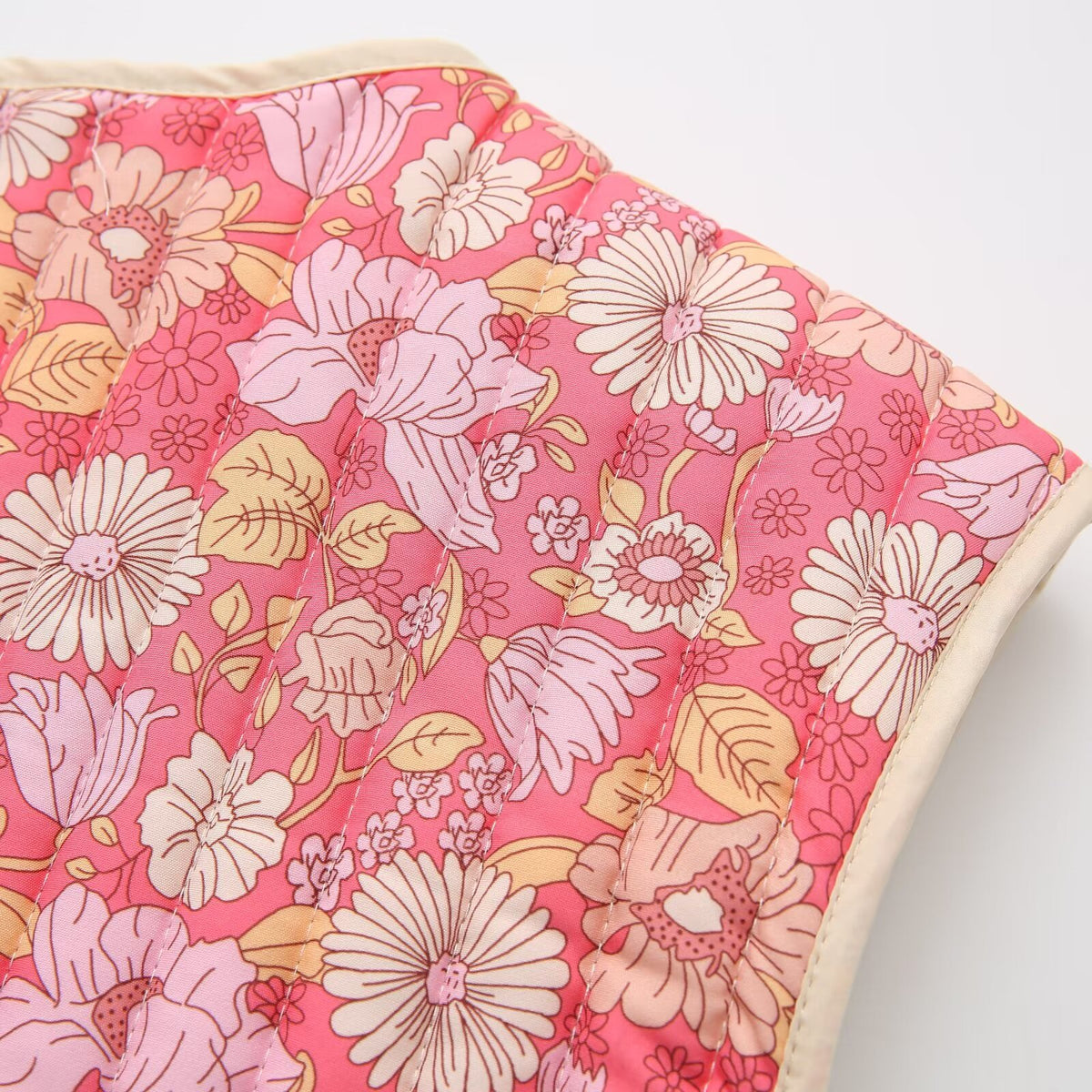 Retro Daisy Print Quilted Vest - Pink - 5