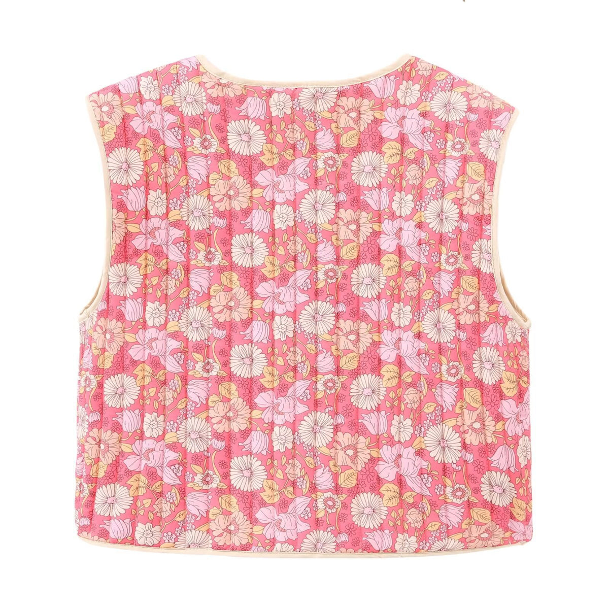 Retro Daisy Print Quilted Vest - Pink - 6