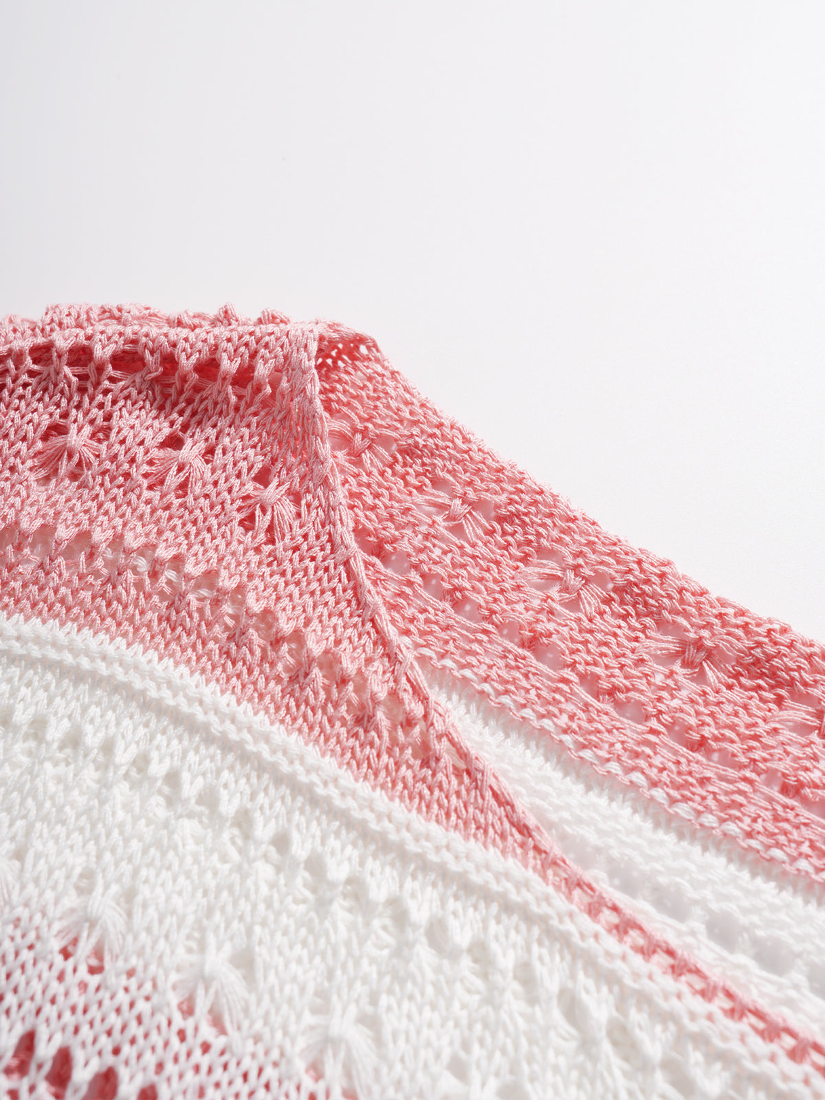 Pointelle Colour Block Stripe Knit Pullover - Pink - 5