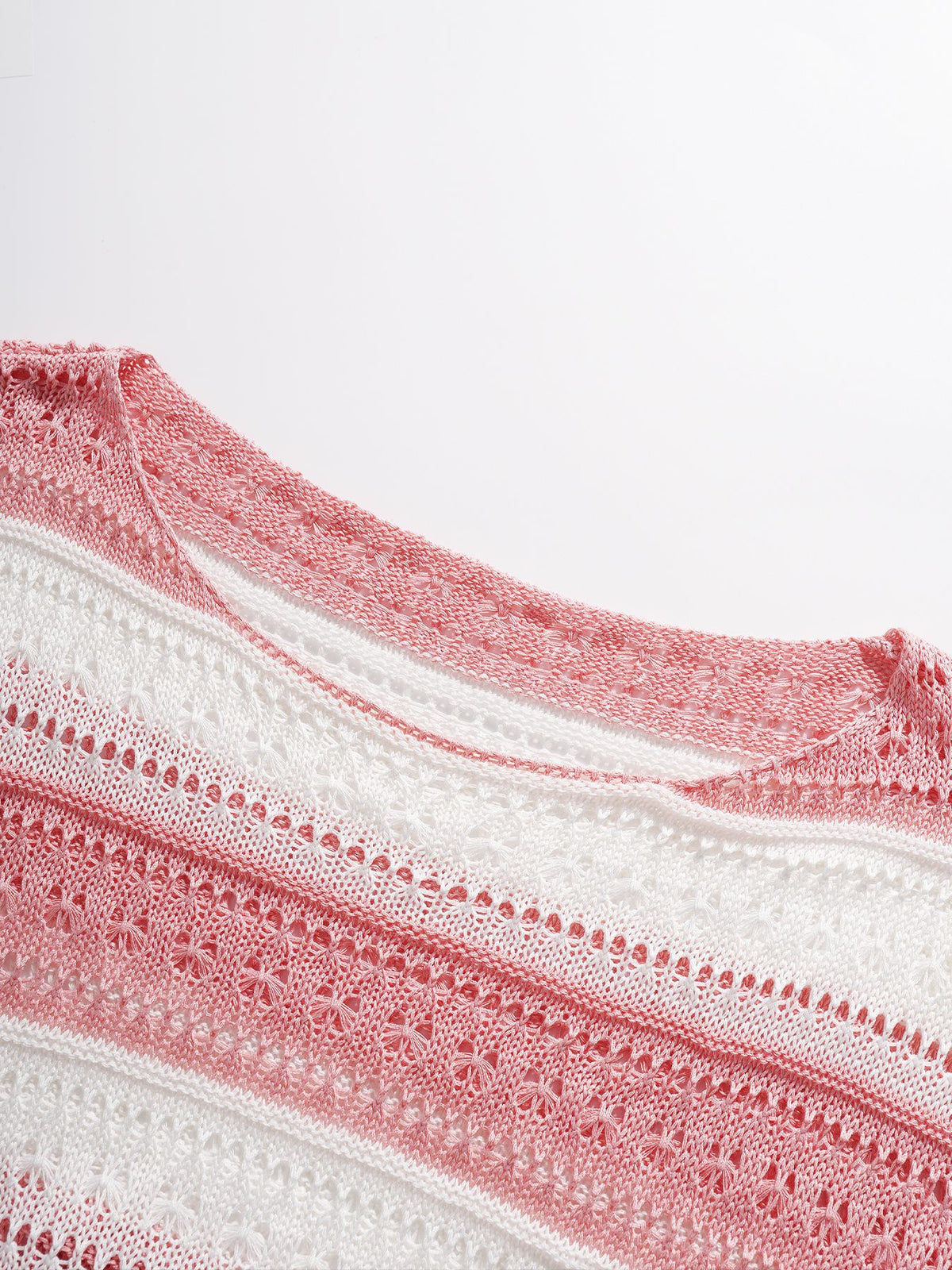 Pointelle Colour Block Stripe Knit Pullover - Pink - 6