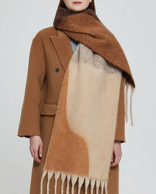 Abstract Colorblock Tassel Blanket Scarf