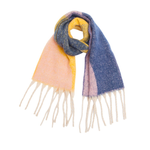 Abstract Colorblock Tassel Blanket Scarf - navy