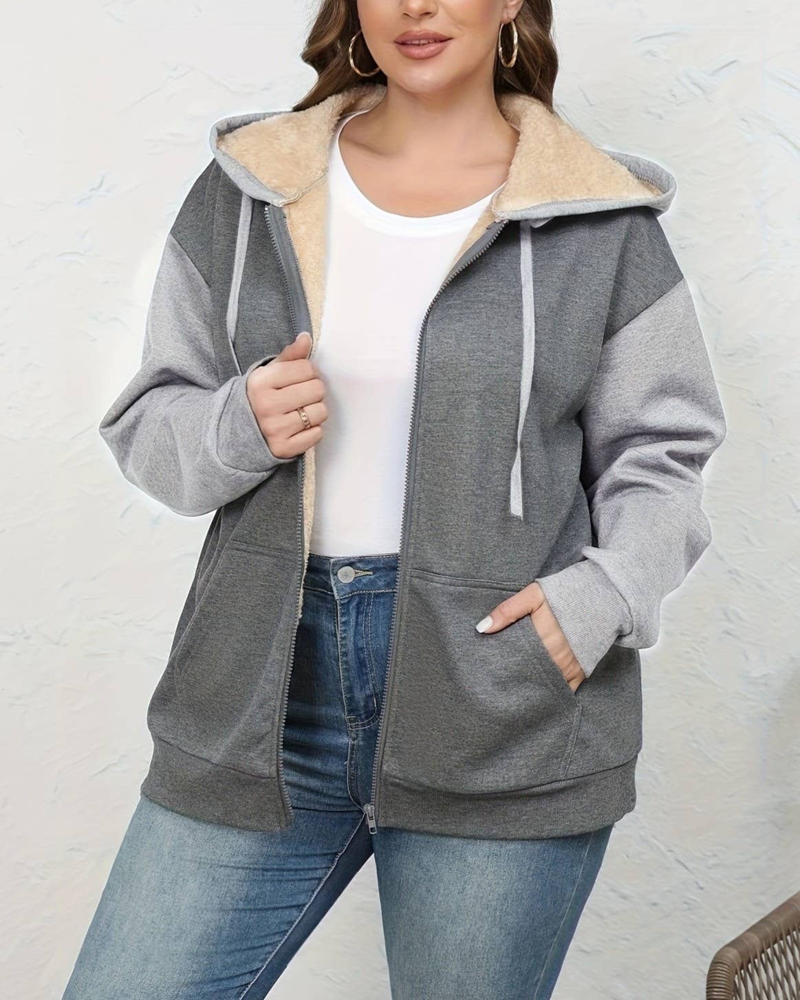 Sherpa Lined Two Tone Hooded Jacket