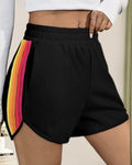 Rainbow Trim Dolphin Hem Running Shorts - Black